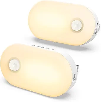 Lyridz Motion Sensor Night Light, Superior Bright 1-120LM Plug-in Nightlight Mini Smart Warm White LED Light with Stepless Adjustable Brightness for Bedroom, Kitchen, Stairs, Hallway, 2 Pack