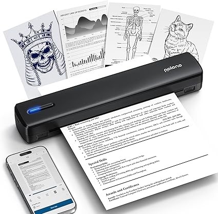 POLONO Portable Printer Wireless for Travel, D810 Bluethooth Thermal Printer Support for 8.5"x11" US Letter, Inkless Printer Compatible with iOS, Android, Laptop for Office, Car and Home, Black